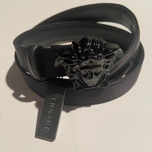 VERSACE - NEW Black Leather Waist Belt, SMALL